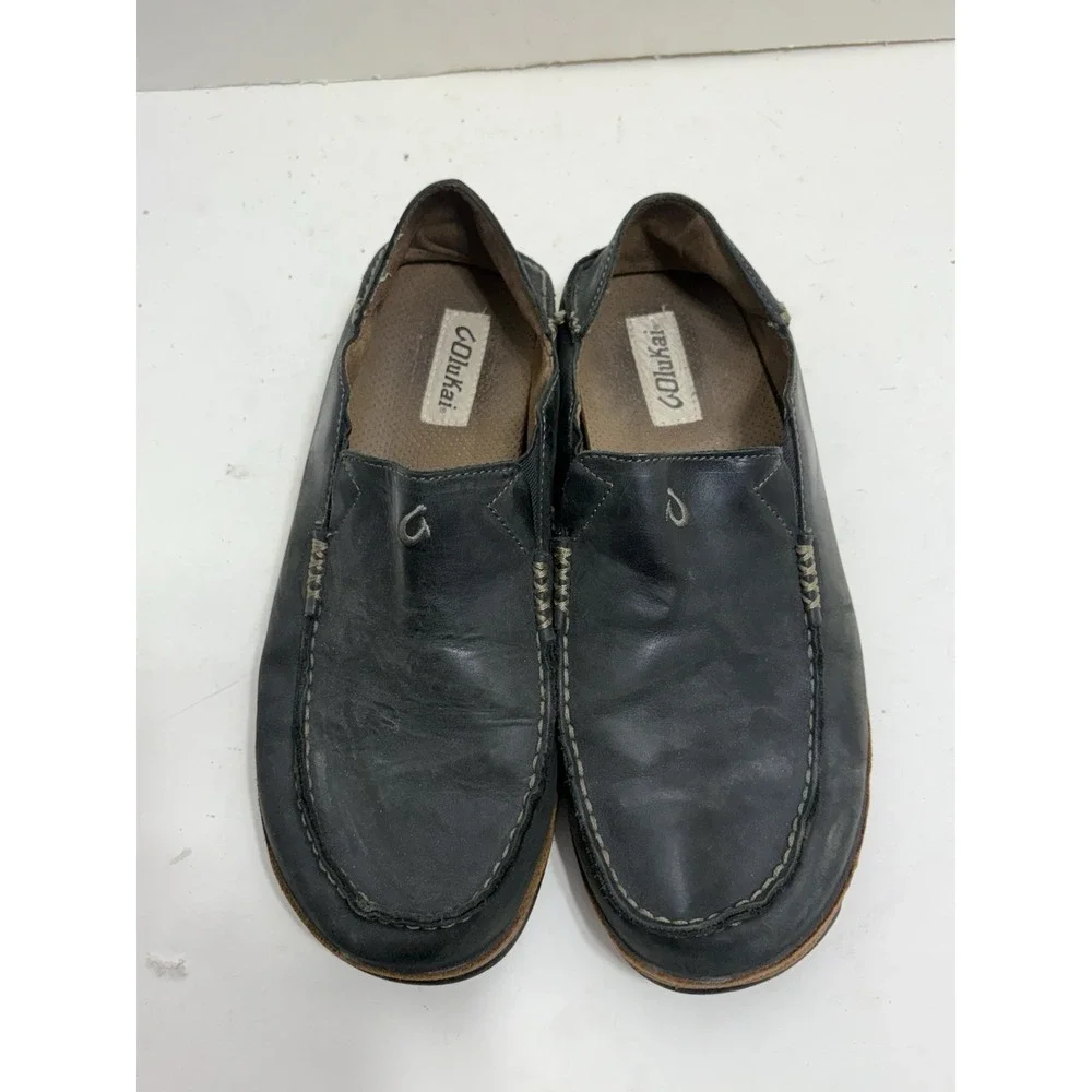 OluKai Moloa Shoes‎ Wood Brown Leather Loafer Slide Men's 10.5 M